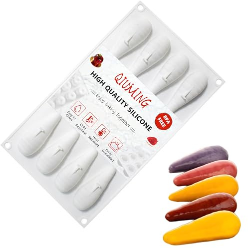 QIUMING Silikon morotform 3D silikonform morot silikon 3D frukt kakform för puddin muffin tårta choklad och mousse desserter (12 håligheter, morötter)