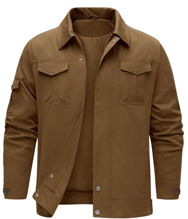 heekpek Veste Homme Hydrofuge Blouson Printemps été Cargo Blousons mi Saison Coupe Vent légère Chic avec Multipoches, Kaki, XL