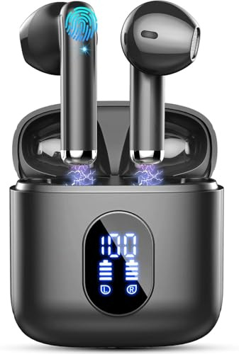Ecouteurs Bluetooth sans Fil, Écouteurs Bluetooth 5.4 avec HiFi Stéréo Basses Casque, 30H Récréation, 4 ENC Réduction de Bruit Mic, Oreillette Bluetooth Sport IP7 Étanche, Écran LED, A-Noir/Black