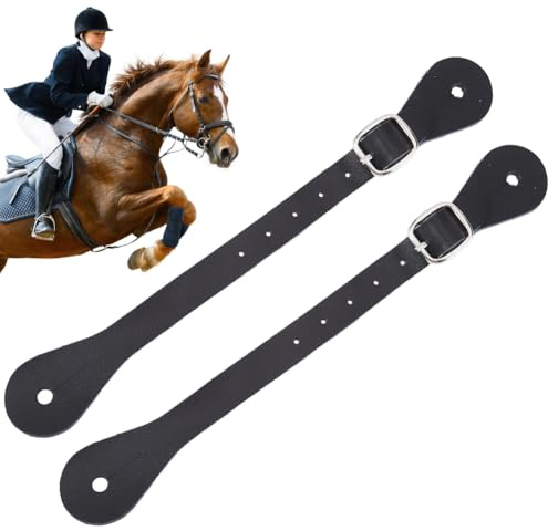CALFOVERA 2PCS 22.5cm Cowhide Leather Thigh High Boot Single Ply Spur Straps Adjustable Stability Genuine Leather Equestrian English Stirrup Straps with Buckle for Saddles Horse Riding(Black)