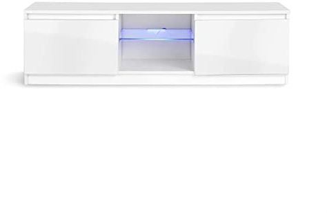 MMT Furniture TV Stand for 42 49 55 60 65 inch LED LCD Plasma Flat Screens – Cabinet & Entertainment Centre Desk with Storage & Blue LED Lights - Televisions Media Console Shelf – White
