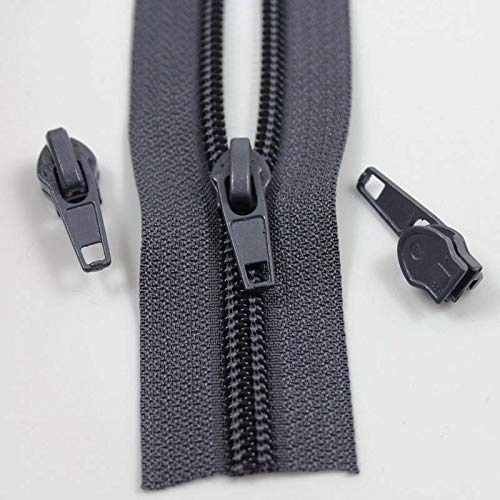 Beads4Crafts 10 METRES + 20 Sliders No.5 Continuous Zip with AUTO Lock Slider 25 Colours Zippers Cushions Upholstery (Grey NO5312)