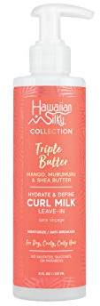 Hawaiian Silky Mango and Murumuru Butter Leave-In Curl Milk, 8 fl oz with Shea Butter for Moisture & Anti-Breakage | No Sulfate, Silicones or Parabens | Hawaiian Silky Triple Butter Collection
