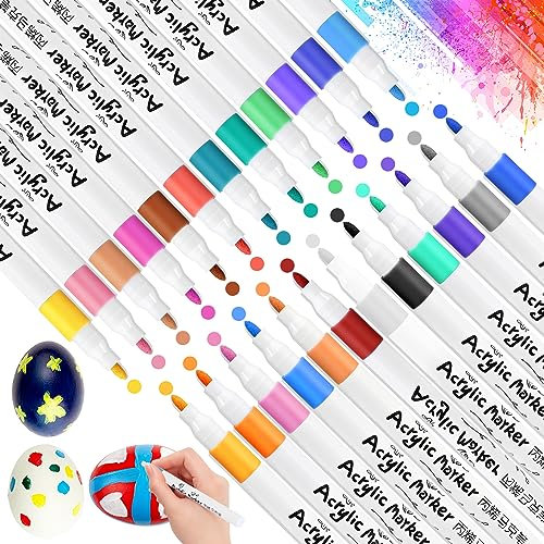 Goldge 24 PCS Acrylic Paint Pens, Rock Painting Pens, Paint Pens, Acrylic Markers, Fabric Pens for Gift Card Glass Wood Canvas Stones Egg Scrapbook Art Supplies Adults Kids
