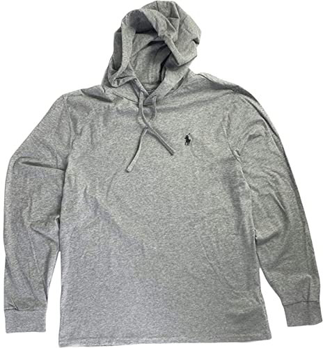 Polo Ralph Lauren Mens Long Sleeve Hooded T-Shirt, Grey Heather (Black Pony), XXL