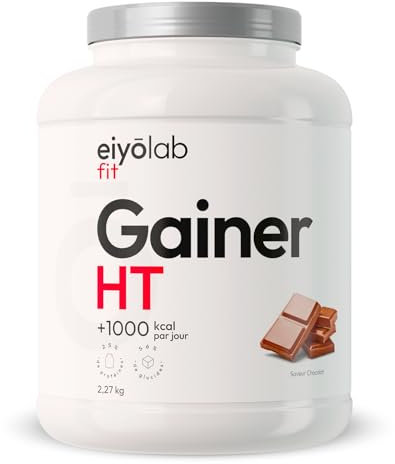 GAINER HT | Proteine Whey + Isolate + Maltodextrine | Gainer Prise de Masse Musculation | 5 Sources de Protéines + 2 Sources de Glucides + MCT | Boisson Shaker Goût Chocolat | 2,27 kg | Eiyolab