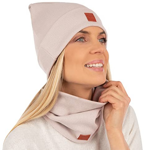 Mikos* Damen Set Mütze & Loop Baumwolle Long Beanie Hut mit Schal-Loop Herbst Winter Tolles Warm, Stretchy Elastischer, Wintermütze Junge-n Mädchen Streetwear 703 (Lachs)