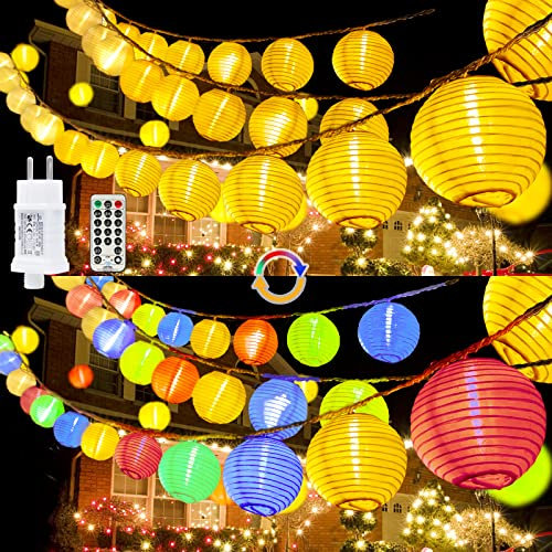 StarryEver 20M LED Lampions Lichterkette Außen Strom, Warmweiß und Bunt 11 Modi Lampion Lichterkette mit Fernbedienung, 80 LED Chinesische Laternen Beleuchtung Lichterketten Draußen für Patio Balkon