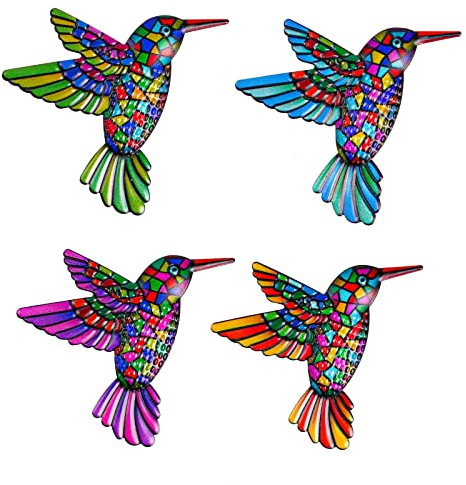OFFCUP Decorazione Artistica da Parete in Metallo Colibrì, 4Pcs Arte Della Parete Del Colibrì, Ferro Battuto Metallo Uccello Decorazione da Parete in Metallo per Casa Giardino Portico