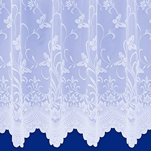 Butterfly Floral Trailing Leaf Pattern Net Curtains In White - Sold By The Metre (Drop: 122cm (48))