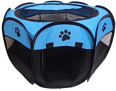 Portable Pet Playpen,Foldable Dog Playpen for Dogs and Cats,Rabbits,Pet Exercise Pet Tents Indoor Outdoor Use (S(28.7 x 28.7 x 16), Blue)