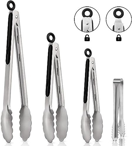 4 Pezzi Pinze da Cucina, Pinza Cucina, Pinza Barbecue da Cucina in Acciaio Inox per Barbecue, Pinze da Cucina, Adatto per Pasta, Carne alla Griglia, Bistecca, Insalata.