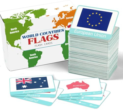 244PCS Countries of The World Flags Flash Cards Country Continent Capitals Population Country Flag Geography Educational Cards Game Gift for Family & Adults All Countries Flags of The World
