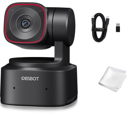 OBSBOT Tiny 2 Lite PTZ 4K Webcam 1080P@60fps HDR PC Cámara con 4X Zoom Digital, Rastreo de IA, Microphone, Sensor de 1/2, Control de gestos, Enfoque Automático, USB2.0, Plug & Play, para PC,