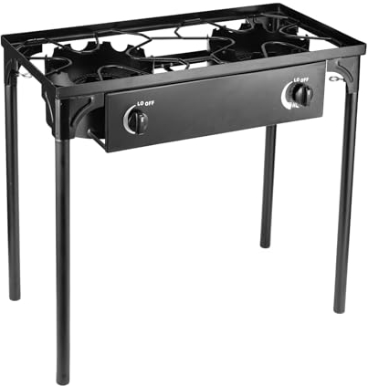 HUIOP Outdoor 2 Burner Propane Stove with High-Pressure 20PSI Regulator Energy-Saving Gas Grill ABS Switch Detachable Stand for Camping Tailgating Backyard BBQ