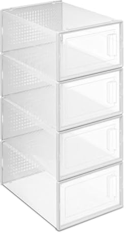 TIENDA EURASIA – Caja Zapatos Transparente | Plástico | Organizador Zapatos | Plegable y Apilable | Caja para Zapatos | Color Transparente (4 Cajas de 23,2 x 33,5 x 14 cm)