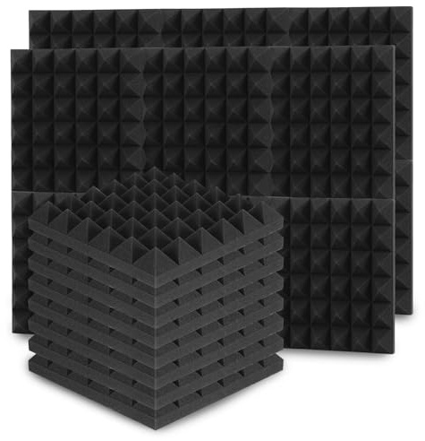 ISOISL Effektiv ljudisolering med 48 stycken akustiska paneler – självhäftande ljudisoleringsmattor för ljudstudior och hemmabios 30 x 30 x 2,5 cm, pyramid