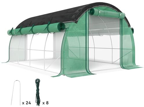 Outsunny Gewächshaus 4 x 3 x 2 m Foliengewächshaus mit 8 Fenster, Rolltüren, Aufrollbar Seitenwänden, UV-beständiger Folientunnel, Winterfest Tomatenhaus mit Erdanker, Grün