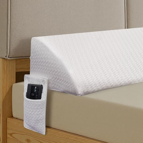 LELEFIDO Cojín en Cuña – Relleno para Espacios en la Cama de Espuma de Alta Densidad, Cojín de Lectura con Bolsillos Laterales, Ideal para Cubrir el Espacio Entre el Colchón y el Cabecero