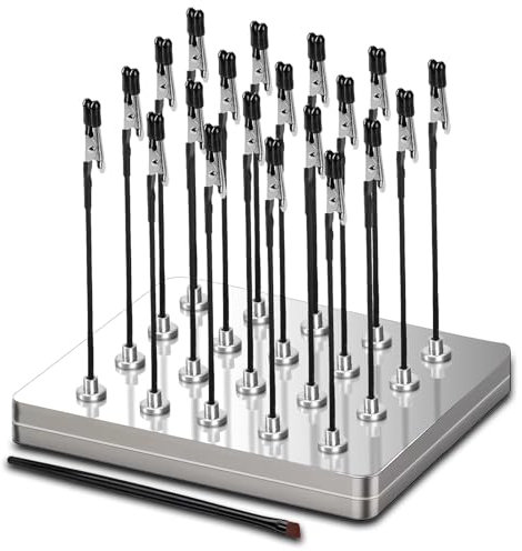 Soldadura de Tercera Mano, 20 x Ayuda de Soldadura con Pinzas de cocodrilo y Base magnética, Incluye 1 Cepillo, diseño Antideslizante y Flexible, Ideal para Ayuda de Soldadura y Modelismo (Plata)