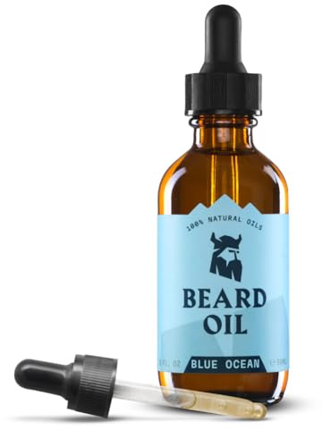 Striking Viking Huile pour barbe pour hommes - Après-shampooing naturel à base d'huile d'amande, d'arbre à thé, d'argan et de jojoba pour favoriser la pousse 60 ml, Pack of 1 - Blue Ocean