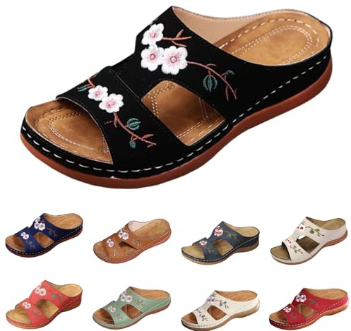 Générique Sandales Femmes été Confortable Mules en Cuir pour Femme Sandales Mode Bout Ouvert Compensées Plateforme Pantoufles Premium Orthopédiques Sandales Chaussons