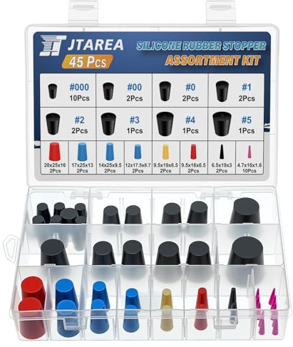 JTAREA 16 valörer avsmalnande propp sortiment kit labb solida gummiproppar silikonpluggar korkar