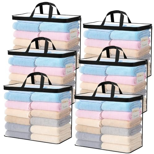 Vieshful Confezione da 6 Borse Portaoggetti Trasparenti con Etichetta, 40L Sacchetti PVC a Rete con Cerniera per Vestiti, Coperte, Biancheria da Letto, Giocattoli, Contenitore Sottoletto Nero