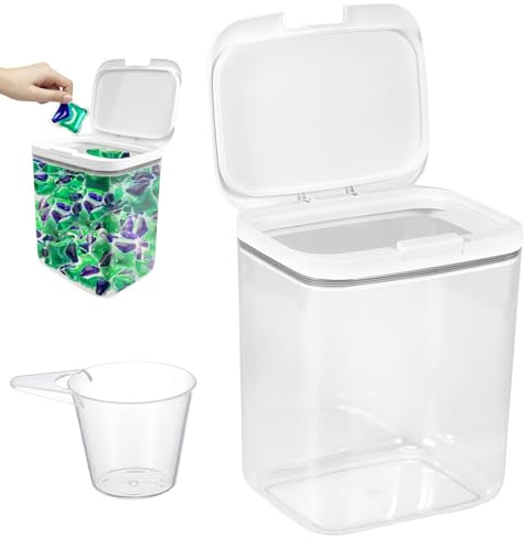 LCSHENGMIN tvättmedelsförvaring, 5,5 l förvaringslåda med lock, tvättpulverbehållare med lufttätt lock, popup tvättmedelsförvaring, tvätt pods behållare, för badrum, toalett