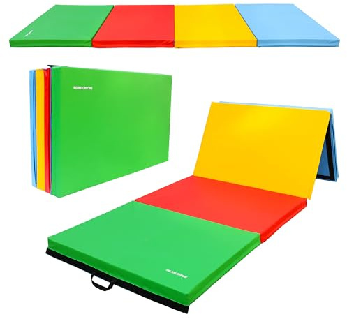 Fitvids Folding Exercise Aerobics Mat, 4'x10'x3 Extra Thick High Density Anti Tear Gymnastics Gym Folding Exercise Aerobics Mats for MMA, Multi-Color