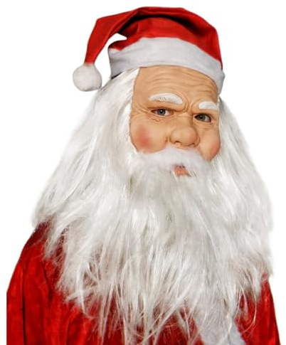Jultomtens ansiktsskydd – realistisk julrolig latex – heltäckande ansiktsskydd med röd tomtemössa och skägg – för barn tonåringar vuxna hem skola högtid firande maskerad fotografering