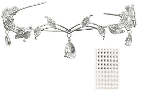 ARYIMYDP Corona di Cristallo Principessa, Diadema Vintage con Strass, Coroncina Gotica con Orecchie da Elfo Morbide, Tiara Sposa Regolabile, Tiara Elfica Retrò, Corona Fiori per Gioco di Ruolo in