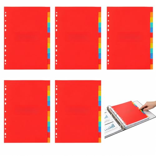 DONFORTLY Set de 5 Separadores de Plástico para Carpeta A4-12 Páginas, Material Duradero, Resistente al Agua y al Polvo, Ideal para Oficina y Hogar