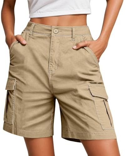 Generico Pantaloncini Donna Cargo Larghi Shorts Donna Estivi a Vita Alta Comodo Traspirante Sportivi Pantaloni Corti Taglie Forti Pantaloncini Donna Shorts da Casual Lavoro