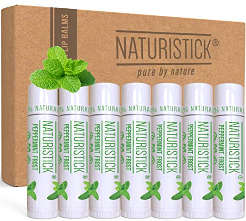 Naturistick Natural Beeswax Lip Balm 7-Pack | Peppermint | Standard 0.15 oz Tubes