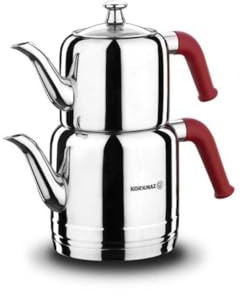 Korkmaz A189 Riva Turkish Teapot Set for Stovetop, 18/10 Stainless Steel Double Tea Maker with Heat Resistant Handles, Samovar Style Tea Kettle with 37.2 Oz (1100ml) & 64.3 Oz (1900ml)