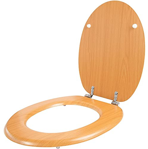 Anika 92439 Pine Effect Toilet Seat/Chrome Hinges/Easy Installation / 43cm x 37.5cm