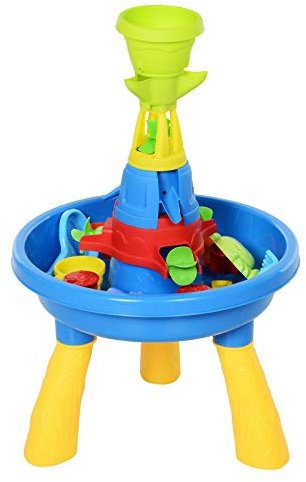HOMCOM Kinder Sand- und Wasserspieltisch Spieltisch Spieltisch Outdoor Kinder Sandtisch mit 21-TLG. Zubehör, Wasserpark, Baby Spielzeug ab 3 Jahren, Kunststoff, Bunt, 46 x 46 x 72 cm