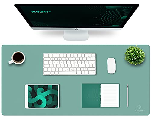 K KNODEL Large Office Leather Desk Mat, Mouse and Keyboard Pad, Computer and Laptop Mat, Desktop Protector and Cover, Writing Pad and Blotter (90x43cm, Green)