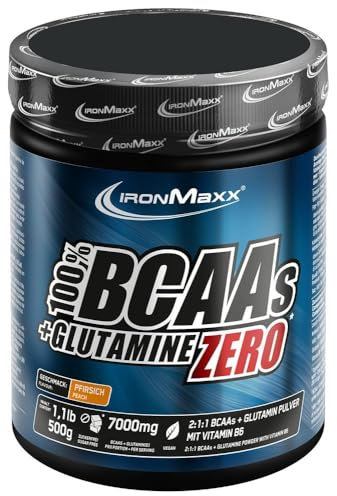 IronMaxx 100% BCAAs + Glutamine Zero - Pfirsich 500g | veganes & zuckerfreies Aminosäuren Pulver mit Vitamin B6 | 6000 mg BCAA´s und 1000 mg Glutamin pro Portion