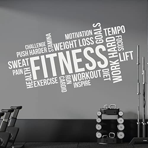Gym Wall Art Sticker - Fitness, Exercise, Workout, Cardio, Focus, Goals - Motivational Quote [XXLarge] [White]