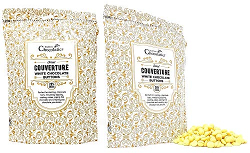Martins Chocolatier Lot de 2 boutons de chocolat belges (900 g) | pépites de chocolat | callettes de chocolat | Convient pour les fontaines à chocolat (chocolat blanc – 2 sachets)
