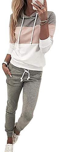 Shownicer Tuta Ginnastica Donna A Righe Completo Sportivo Palestra Manica Lunga Sportwear Invernale Fitness Felpa Pantaloni Jogging Rosa XS