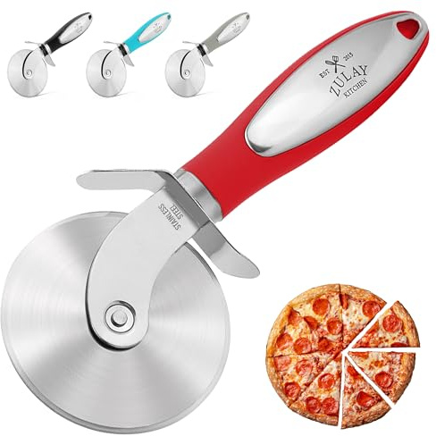 Zulay Kitchen Grande rotella per tagliapizza in acciaio inox di alta qualità, facile da pulire e tagliare, super affilata, impugnatura antiscivolo e lavabile in lavastoviglie, colore: rosso
