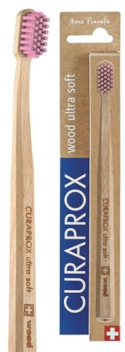 Curaprox CS Wood Toothbrush – for Eco-Friendly Oral Care | Ultra-Soft Plaque Removal | Pink Beechwood Handle |Single Pack | Made in Switzerland