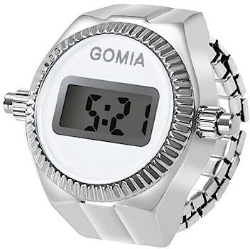 Avaner Ringklocka, fingerklocka med strass, hus, rund urtavla, elektronisk digital display justerbar storlek, ring, klocka, fingerklocka som presenter till män kvinnor, Silver 2