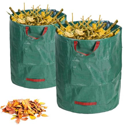 Pecewlos 2x Gartenabfallsack 272L (72 Gallon), Gartensack Laubsack Groß Gartenarbeit Müllsack mit Griffe Stützrahmen, Wasserdicht Abfallsack Garten Faltbare Wiederverwendbare, zum Unkraut Blatt Müll