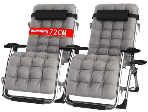 PETHOMEL Gartenliege Klappbar 2er Set, Klappbarer Liegestuhl Sonnenliege Belastbarkeit 200 kg, mit Verstellbarer Kopfstütze und Getränkehalter Lehnender Relaxliege Garten (Grau)