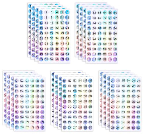 simarro 20 fogli di adesivi numerici (numeri da 1 a 300), etichette autoadesive per laser, impermeabili, rotonde, per forniture per ufficio, organizzazione di flaconi di smalto per unghie