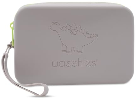 Waschies mittelgroßer Kulturbeutel in Grau – aus BPA-freiem Silikon – waschbar, wiederverwendbar & wasserabweisend – ideal für Hygieneartikel von Babys & Kindern auf Reisen und im Alltag